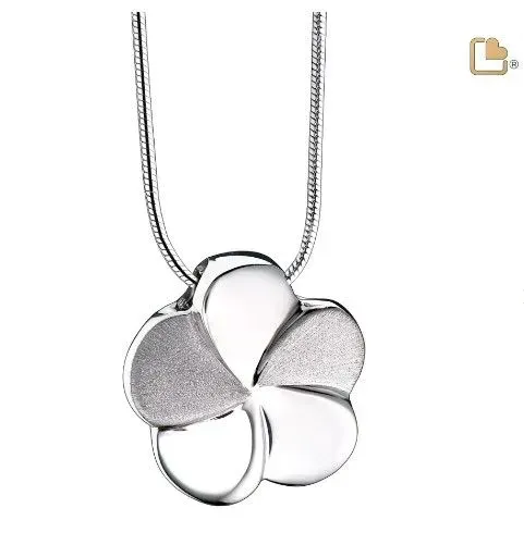 Silver flower pendant necklace with five petals on a chain