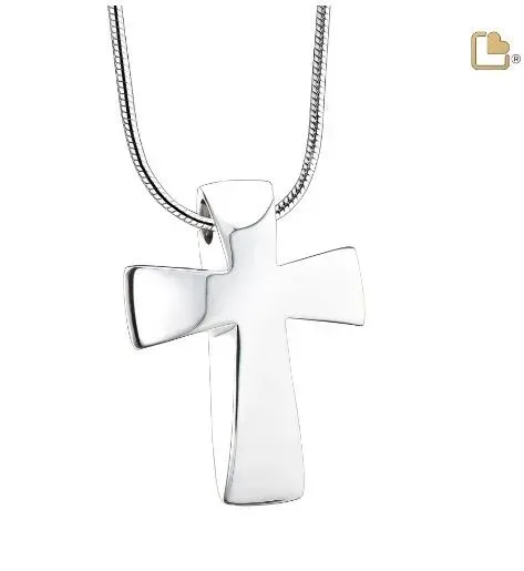 Silver cross pendant necklace on a chain, isolated on a white background