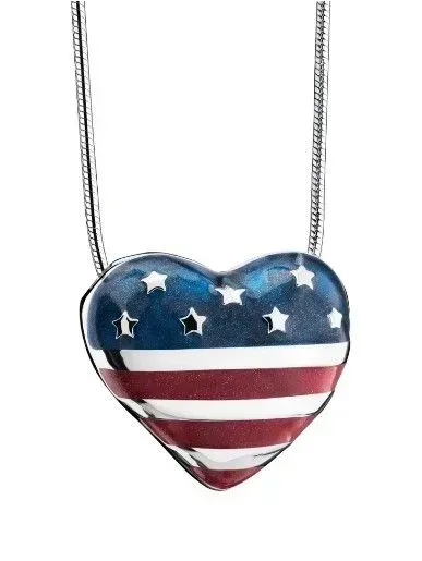 Heart-shaped pendant with a U.S. flag design on a silver chain