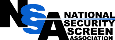 The logo for the national security screen association is blue and black.