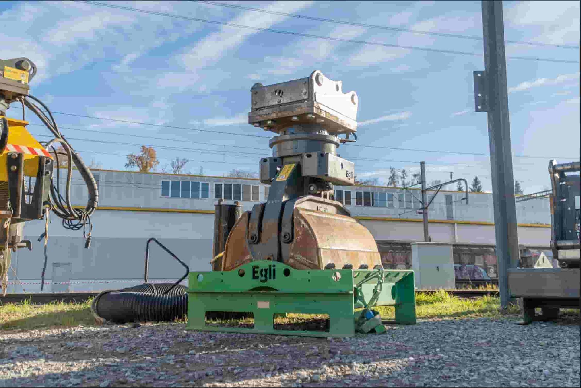 Egli mast foundation grapple secured in a steel transport carrier, supplied by Harrybilt Engineering