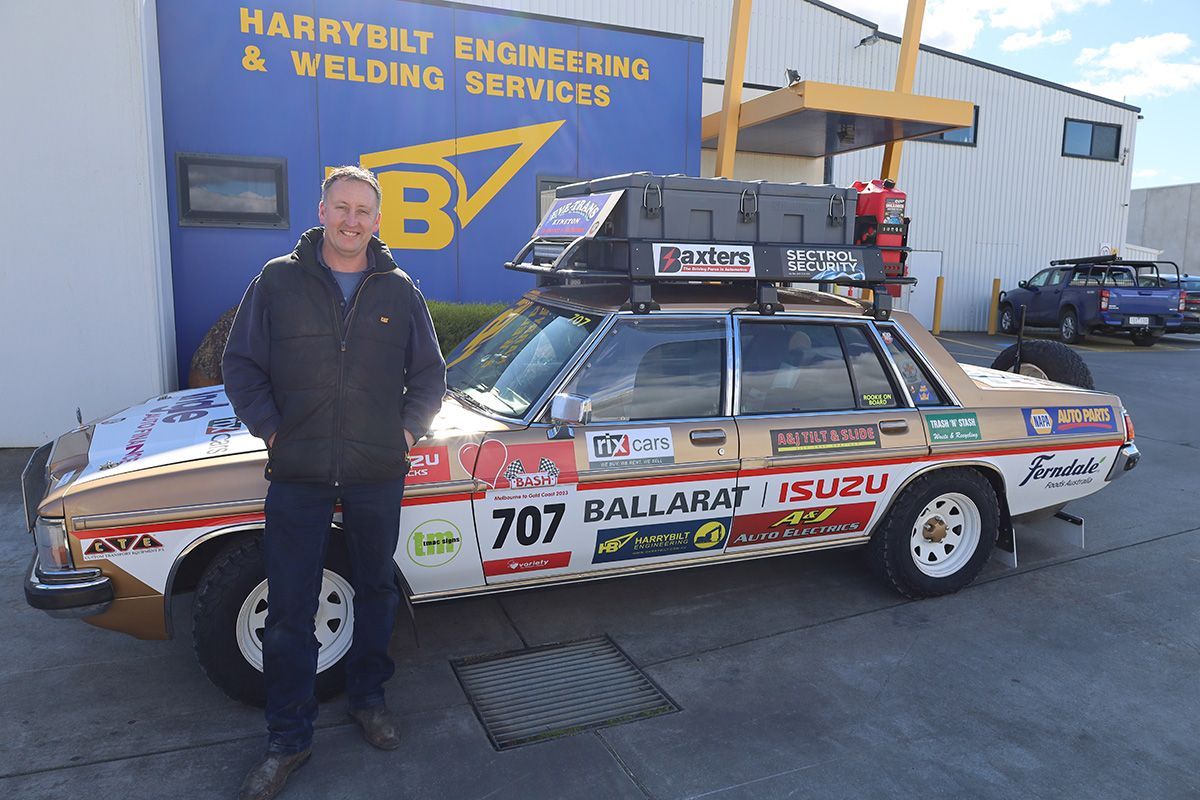Trev Ralston eith his Harrybilt Sponsored 2023 Variety Bash Car