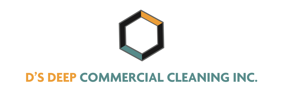 Logo for D's Deep Commercial Cleaning Inc. features a stylized hexagonal shape with blue, orange, and black accents.