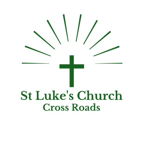 Green cross symbol with radiating lines, above text "St Luke's Church Cross Roads".