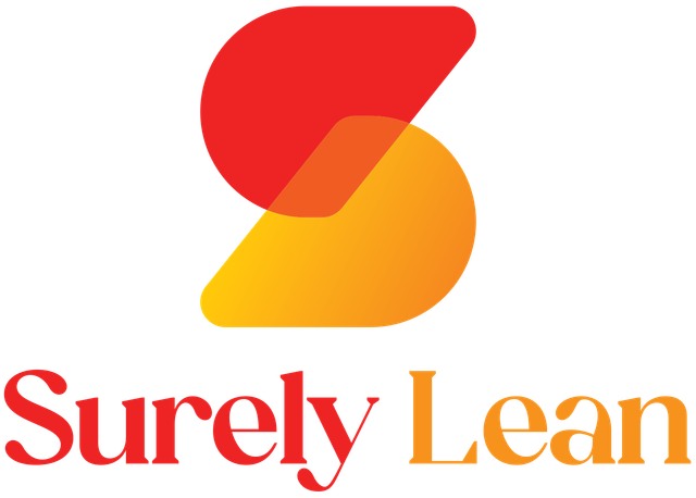 Logo for Surely Lean, featuring a stylized "S" shape in overlapping red and orange, with the name "Surely Lean".