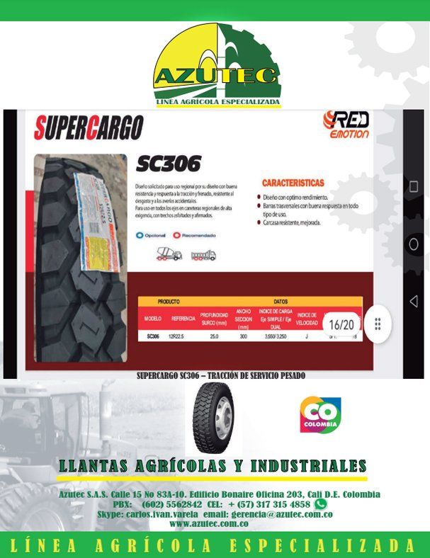 AZUTEC S.A.S - LLANTAS AGRICOLAS AZUTEC SUPERCARGO SC306 TRACCION LINEA EMOTION