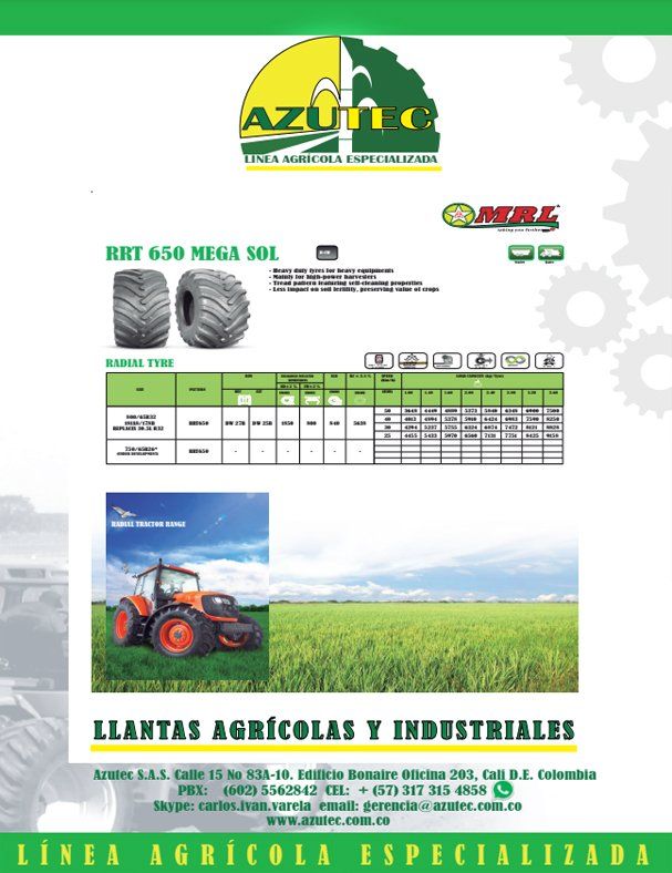 AZUTEC S.A.S - LLANTAS AGRICOLAS MRL RR650 MEGA SOL LINEA EMOTION