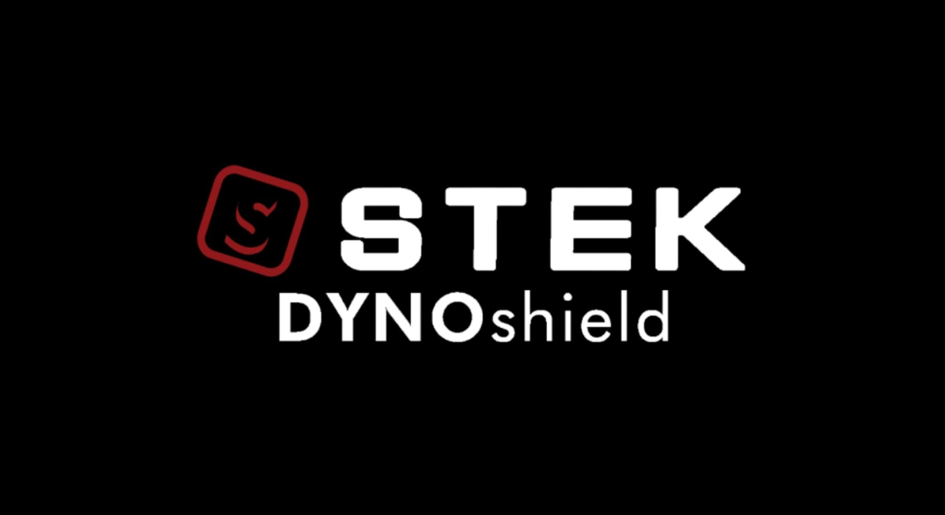 STEK DYNOshield logo on a black background, with a red square icon and white text