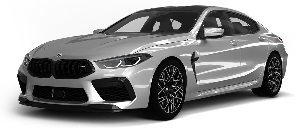 Silver sports sedan on a white background, front three-quarter view