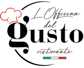 Logo for “L’Officina del Gusto” ristorante with chef hat and Italian tricolor accents