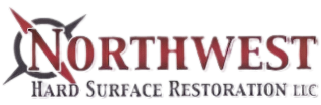 Northwest Hard Surface Restoration LLC logo with maroon lettering and a stylized roof icon