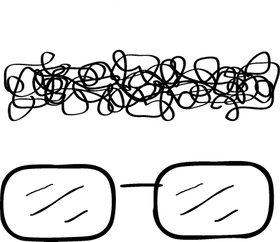 Two rounded rectangles connected by a line beneath a scribbled black band.