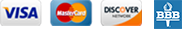 Visa, MasterCard, Discover, and BBB accreditation logos