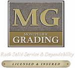 Montpelier Grading logo with gold “MG,” “Rock Solid Service & Dependability,” and “Licensed & Insured” badge