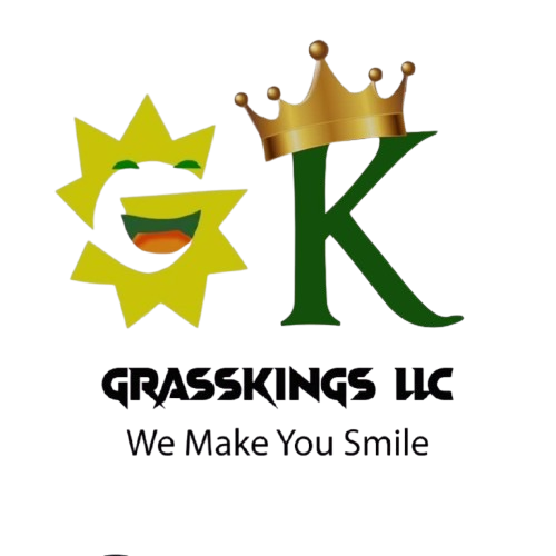 GRASSKINGS LLC logo with green and gold crowned letters GK and tagline &ldquo;We Make You Smile&rdquo;