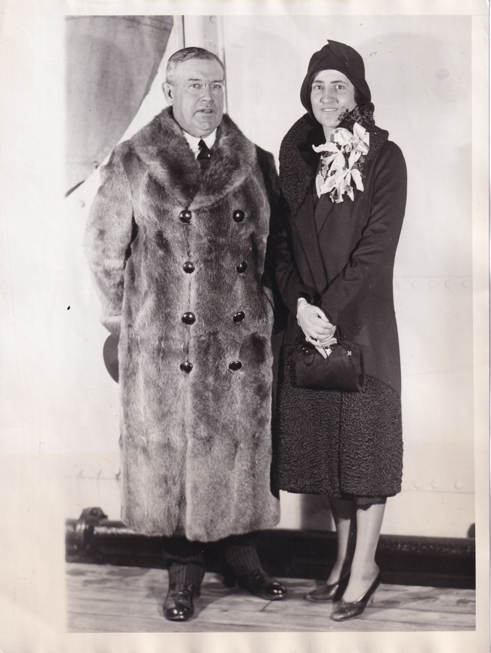 Walter and Camilla Edge aboard the SS Île De France, December 7, 1929. Morven Archive.