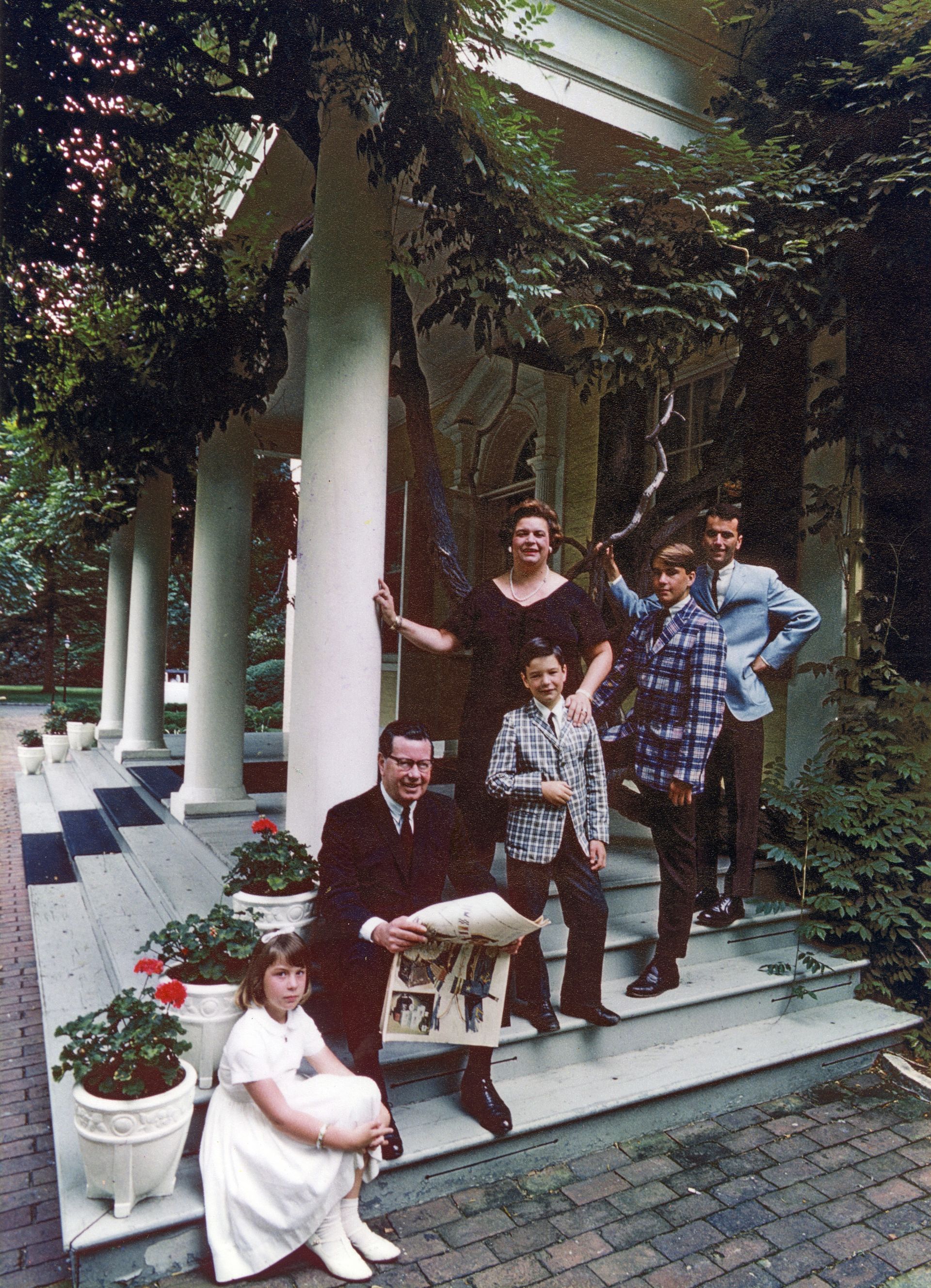 Hughes Family on the front steps of Morven, c. 1964. Morven Archive.