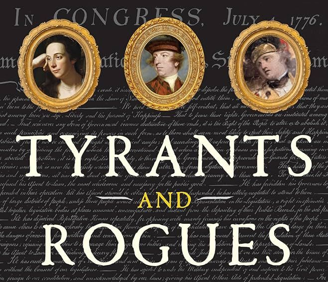 Book cover with three oval portraits above the title “Tyrants and Rogues” on a dark background
