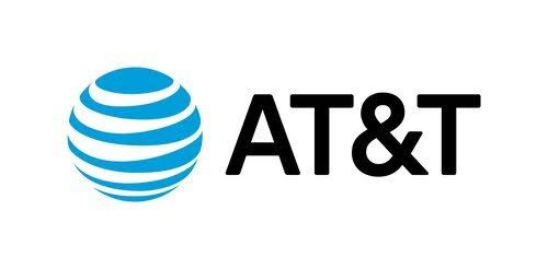 AT&T logo: a blue and white globe with the company name in black text.