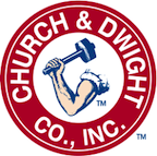 Church & Dwight Co. Inc. logo: muscular arm holding a hammer in a red and white circular design.