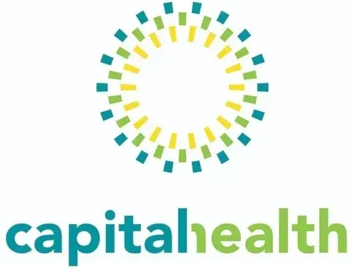 Capital Health logo: Blue and green ring of rectangles above the word