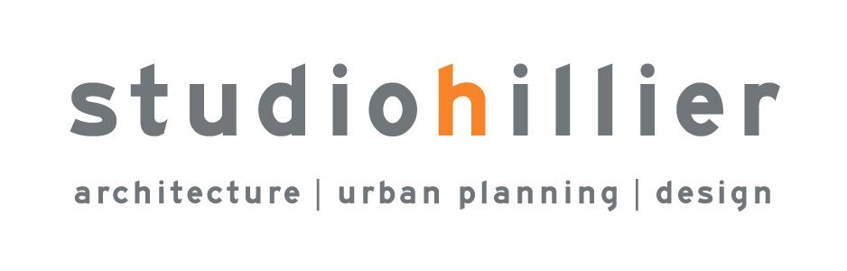 Logo for Studio Hillier featuring grey lowercase text with an orange letter