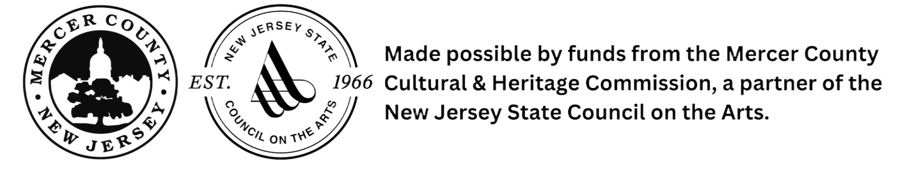 Logos for the Mercer County Cultural & Heritage Commission and the New Jersey State Council on the Arts with funding text.