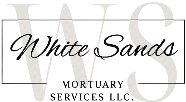 White Sands Mortuary Services LLC logo with cursive text over a faint W S background