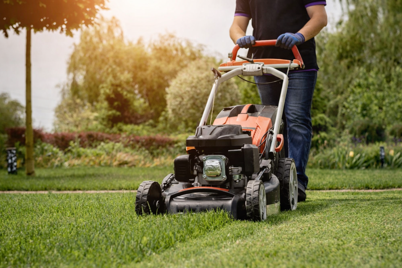 Elleisha's Property Services and Support (EPSS) man mowing lawns in Newcastle