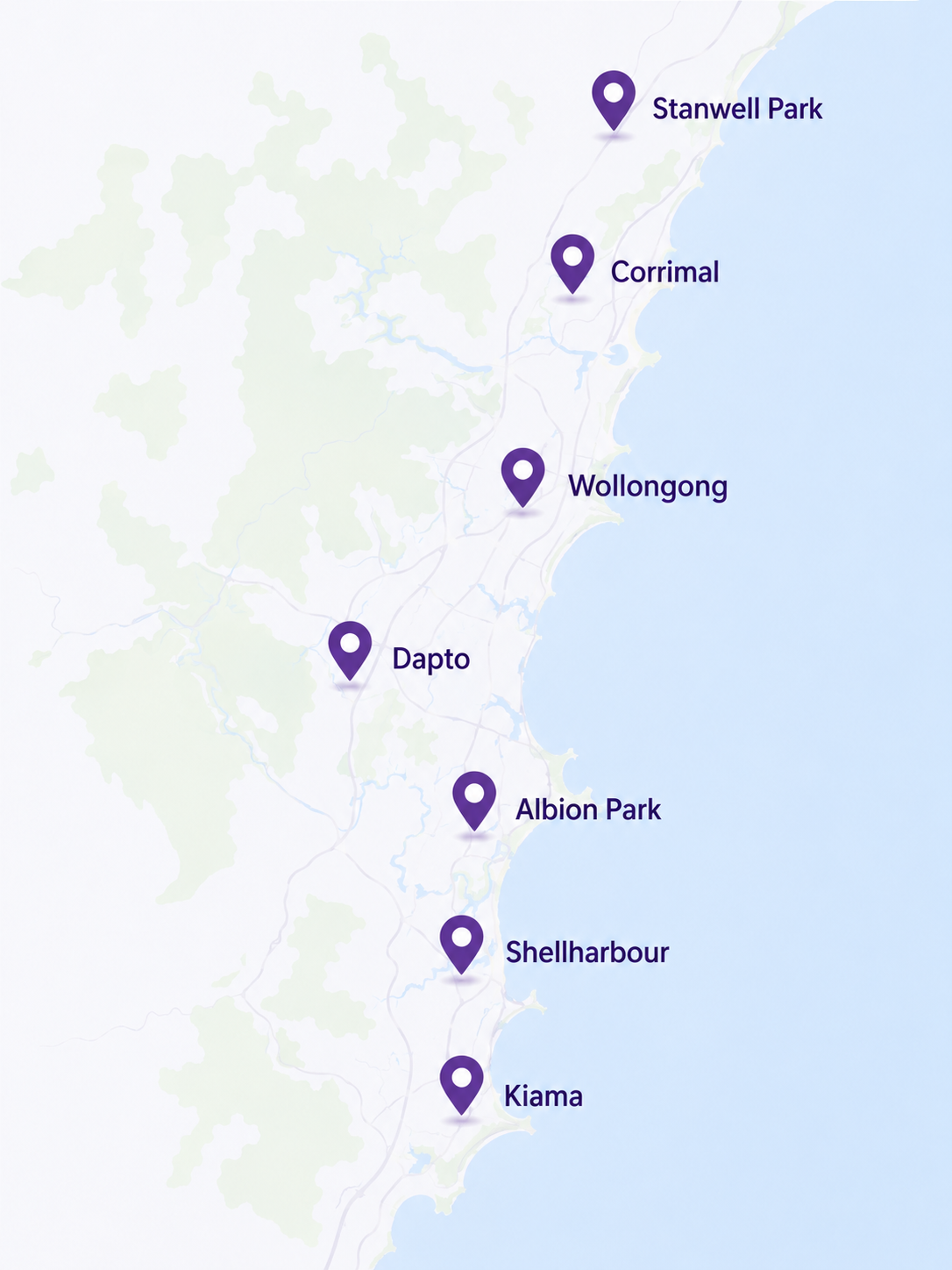 map representing Elleisha's Property Services and Support (EPSS) service areas in Wollongong