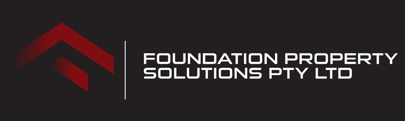 Logo for Foundation Property Solutions Pty Ltd, featuring a red house-like shape and text on black background.