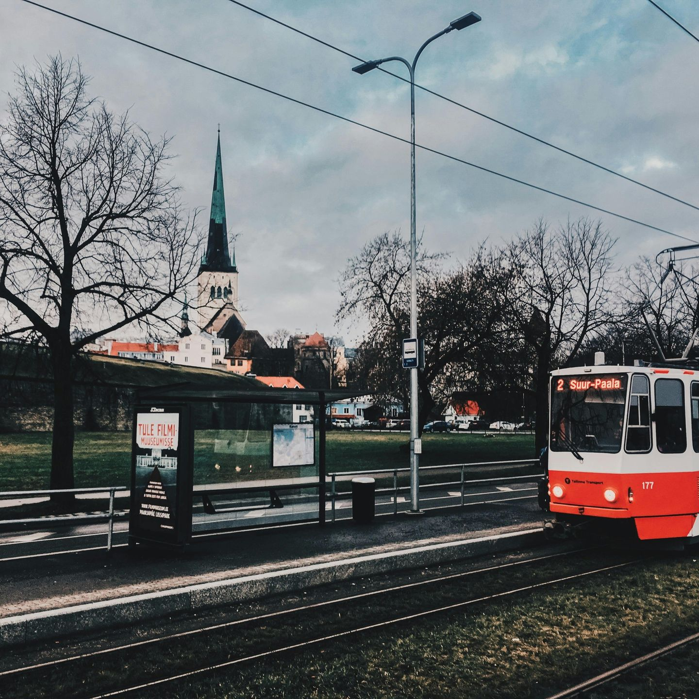 Classic Riga tram passing through the Art Nouveau district