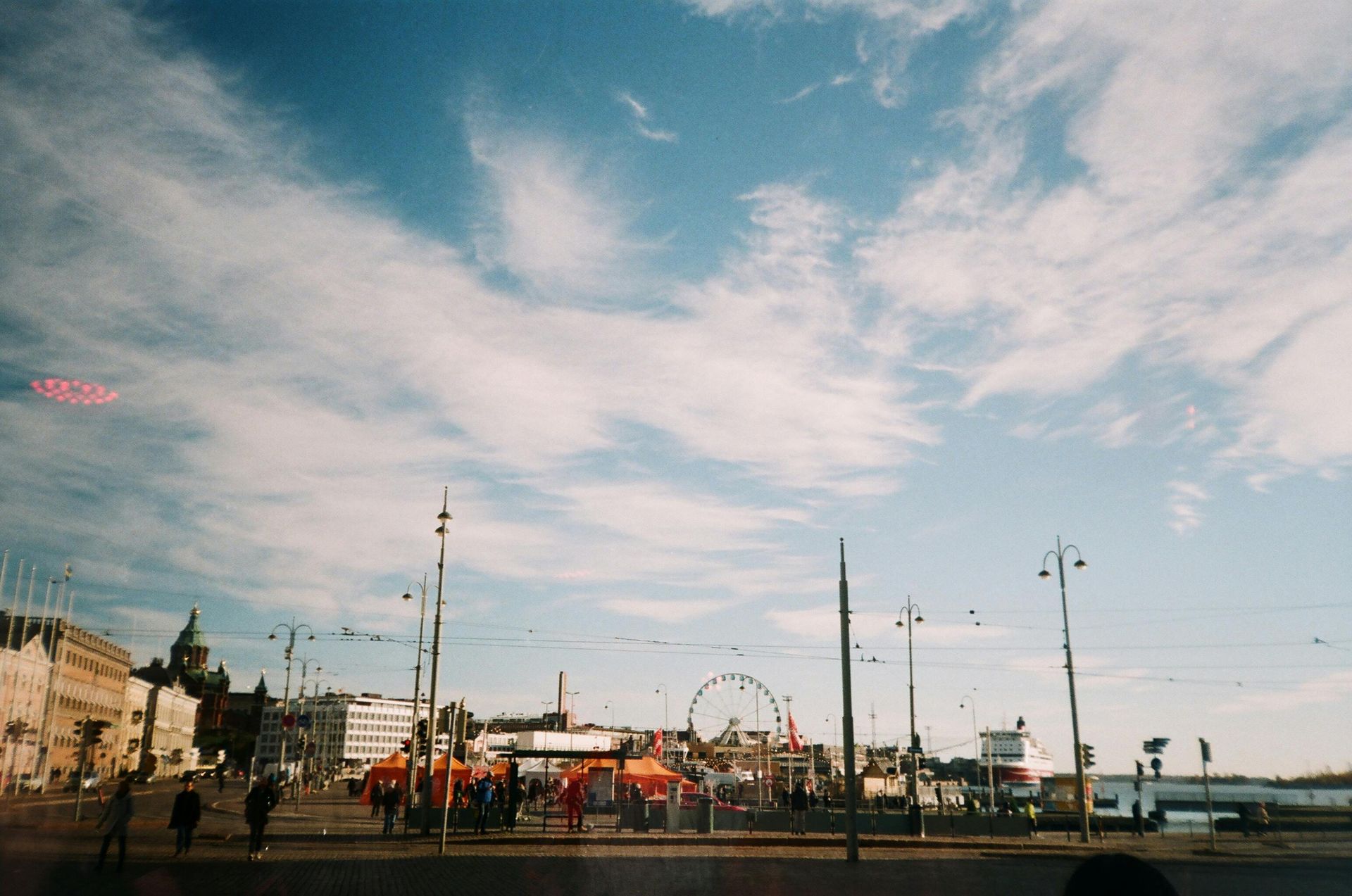 Panoramic view of Helsinki Cathedral and South Harbour market square