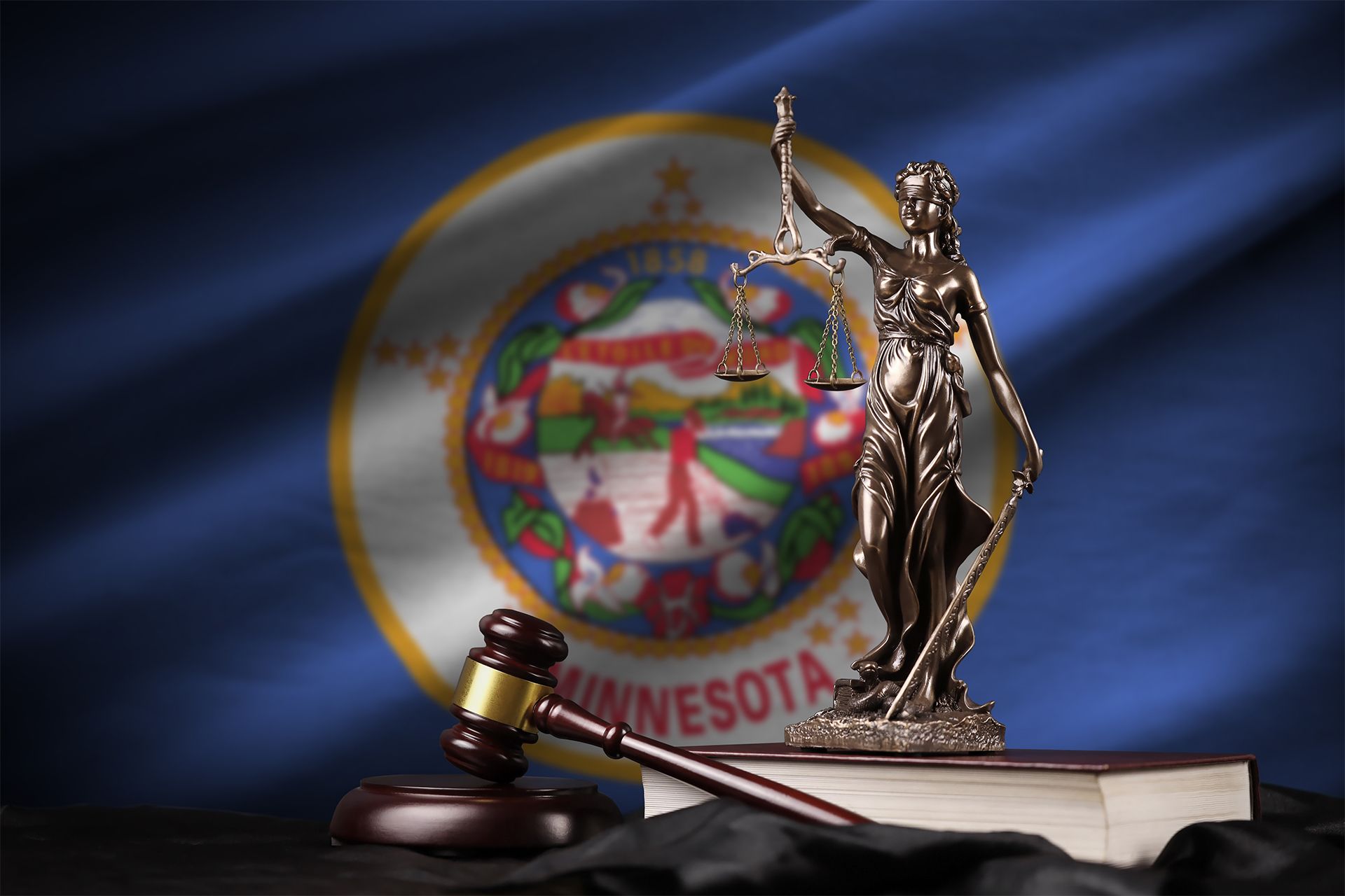 Minnesota Flag, Gavel and Lady Justice