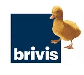 Brivis logo: A yellow duckling stands beside a navy blue square with the company name in white text.