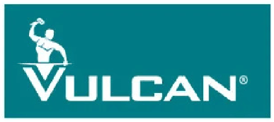 Vulcan logo with a figure of a man holding a hammer, and the word
