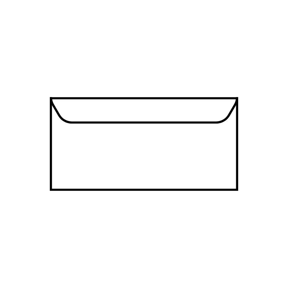 Un dessin en noir et blanc d'une enveloppe sur fond blanc.