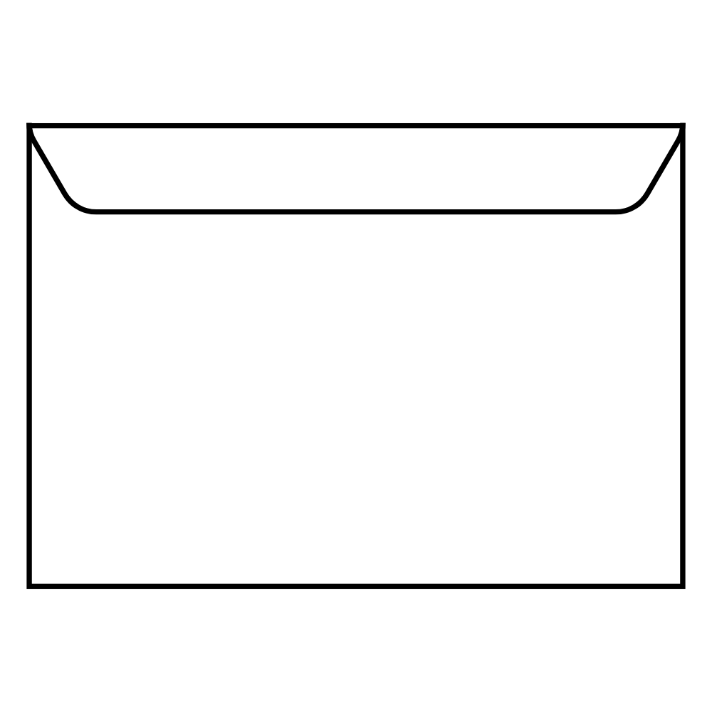 Un dessin en noir et blanc d'une enveloppe sur fond blanc.