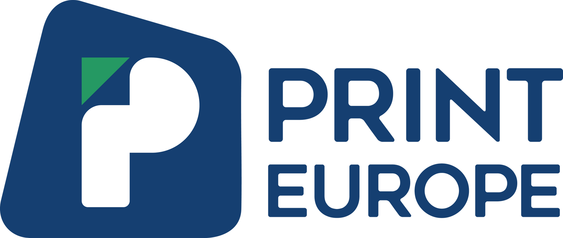 Le logo de print europe est bleu et blanc avec une feuille verte.