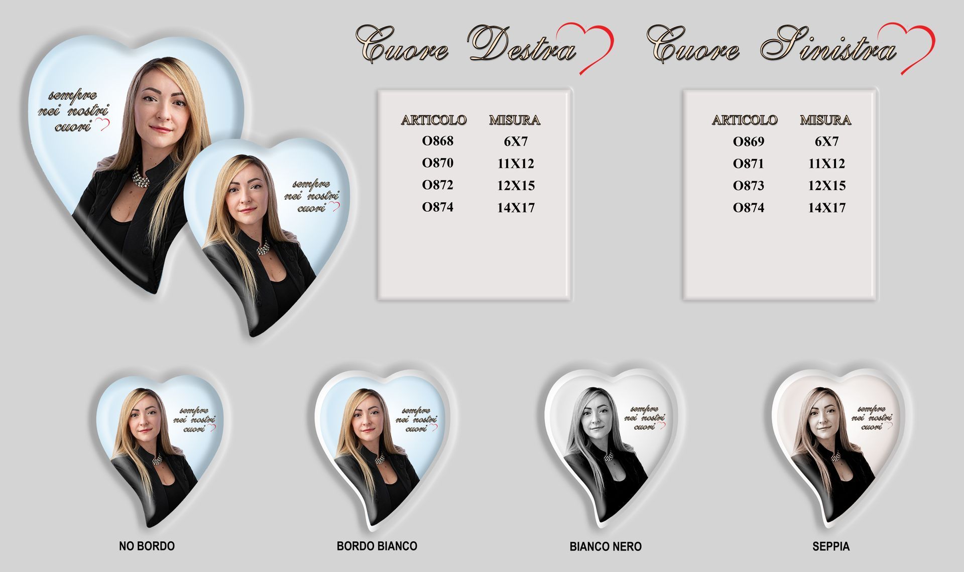 Un insieme di cuori con il volto di una donna su di essi