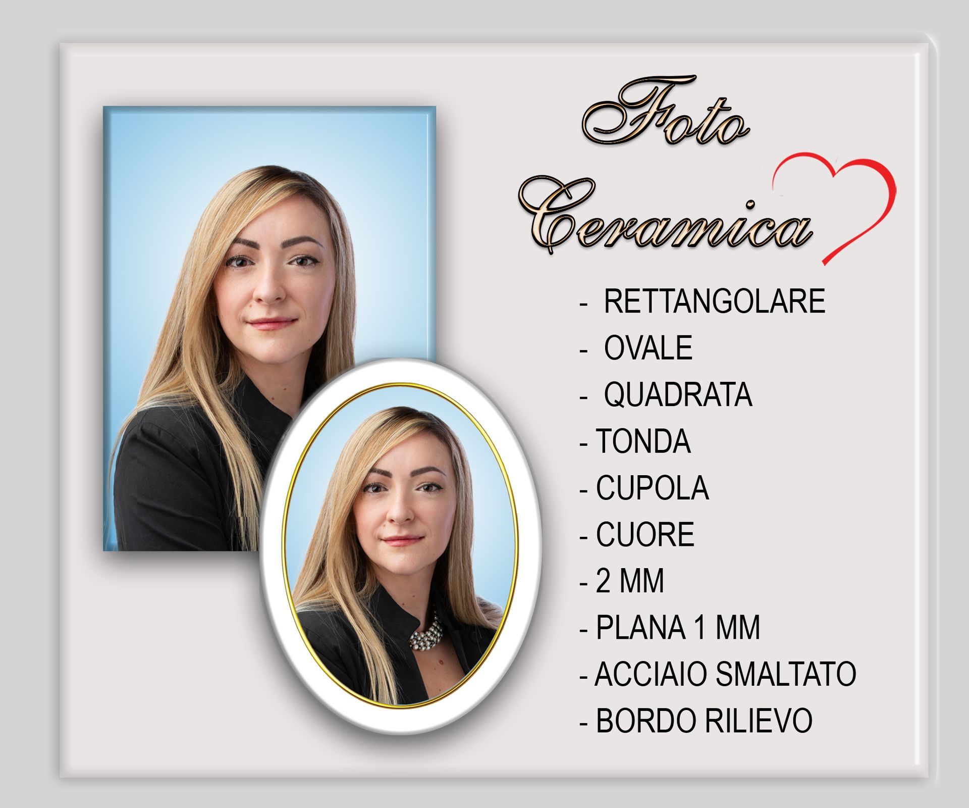 Una foto di una donna con la scritta foto ceramica sopra