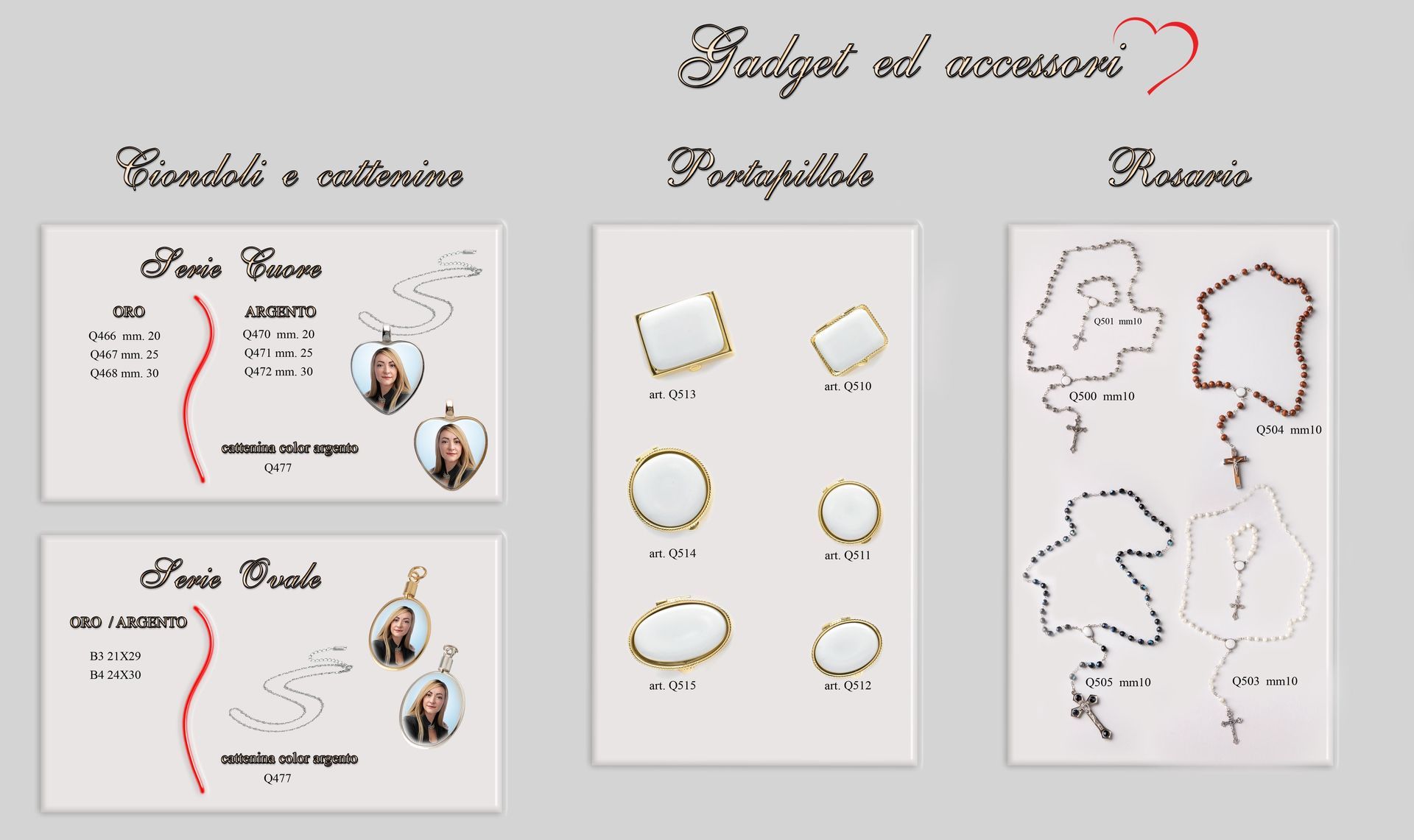 Un set di quattro carte con diversi tipi di gioielli su di esse