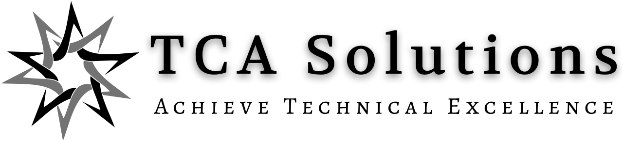 TCA Solutions logo with starburst icon and tagline “Achieve Technical Excellence”