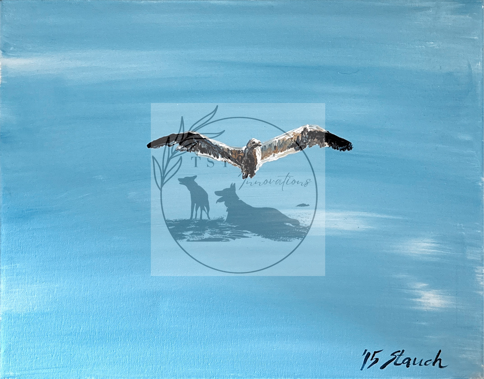 gliding seagull high in the air