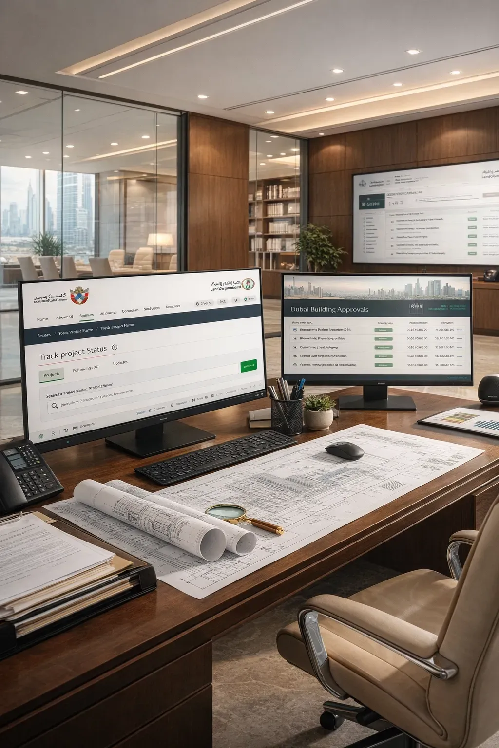 Dubai commercial fit-out office workspace showing regulatory approvals and project compliance coordination