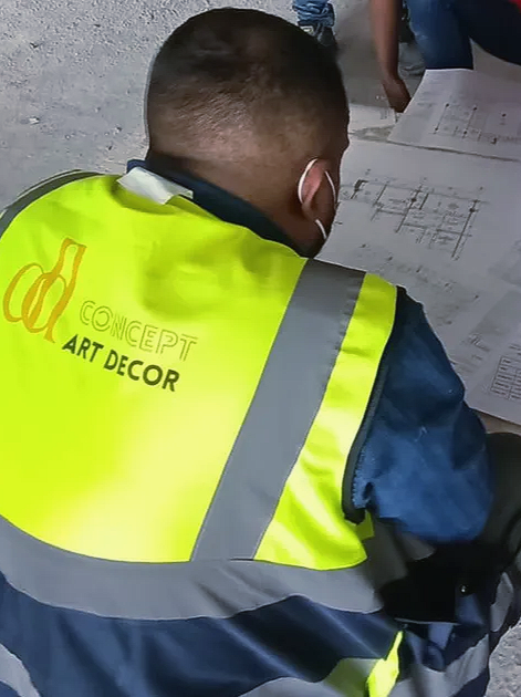 Concept Art Decor engineer reviewing drawings for a villa renovation project in Dubai