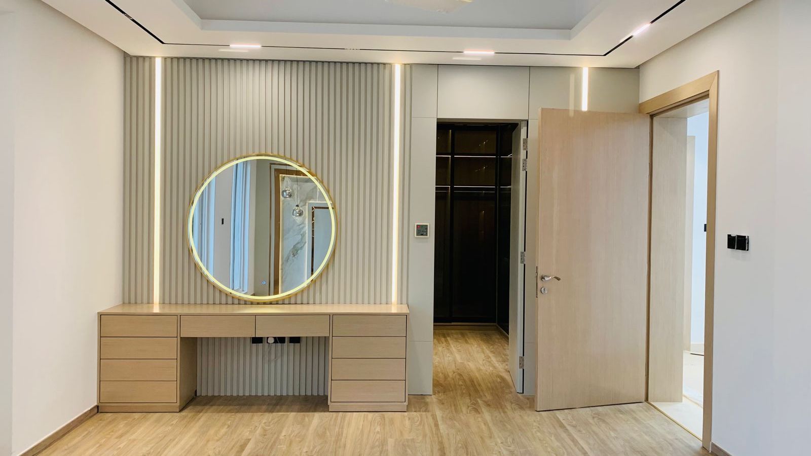 Palm Jumeirah luxury villa dressing room fluted panels and bespoke joinery by Concept Art Decor