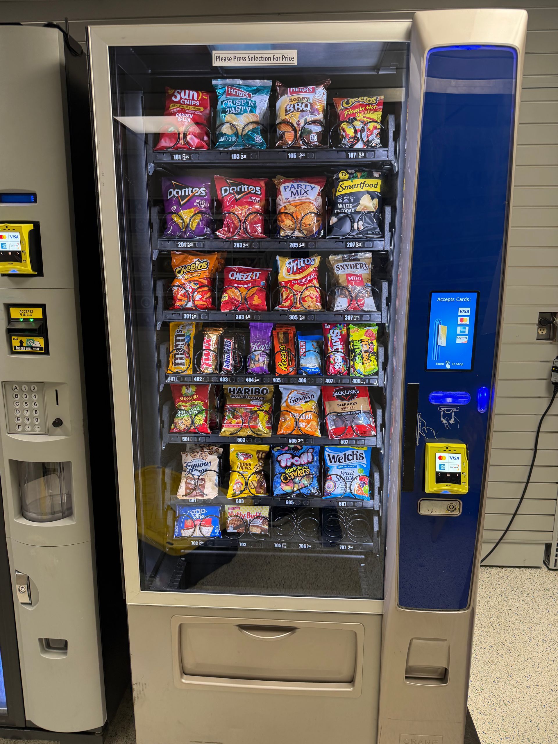 Cashless vending machines stocked for a healthcare facility