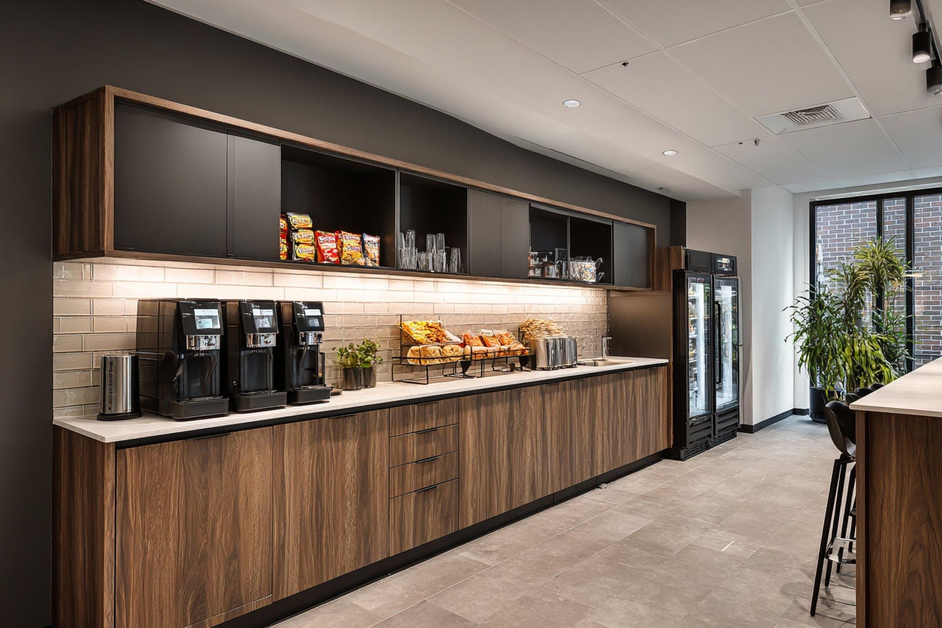 Customized workplace coffee service and breakroom setup