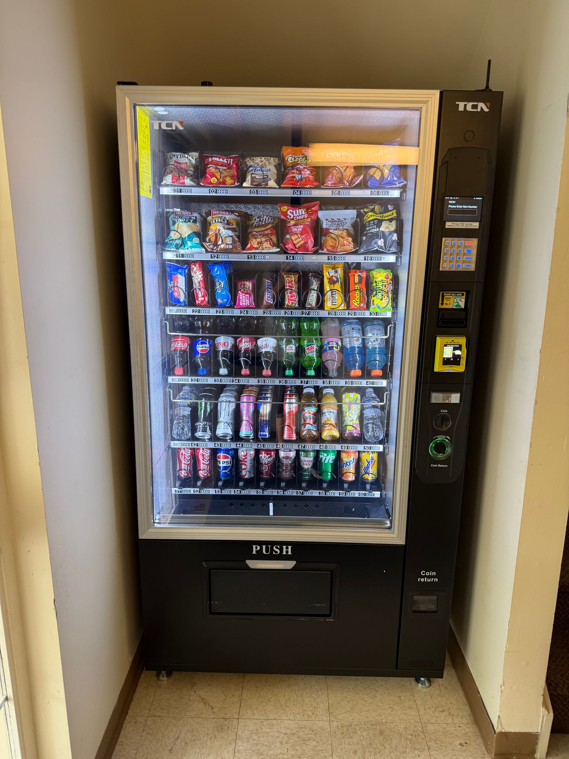 Modern snack and drink vending machine installed by HJ Vending at a Chester County workplace